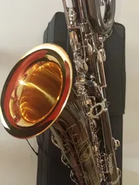Fotos reais Saxofone Barítono Profissional Sino Dourado Eb Preto Níquel Prata Chaves Instrumento Musical Com Caso Bocal Grátis