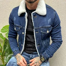 Jaquetas masculinas moda inverno manga longa sólido denim casaco 2024 estilo lapela gola de lã outwear roupas masculinas moto masculino fino jeans