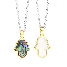 Colares Pingente 1 PC Natural Abalone Shells Hamsa Palm Fatima Mão MOP Seashell Colar Mascot Amulet Charms Dangle Gargantilha Jóias Presentes