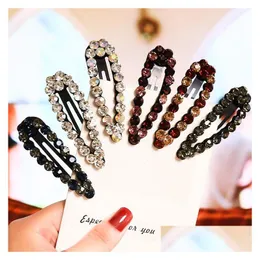 Hårklämmor Barrettes Super Flash Rhinestone BB Hair Clips Water Droplet Czech Diamond Square Clip Cip Card Wholesale Drop Delivery Jewe DHY47