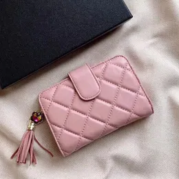 Çift harfli lüks kadın tasarımcı mini sıfır cüzdan 24 yeni klasik moda elmas kafes kartı sahibi Fransız markası yüksek kalite orijinal deri pembe cüzdan