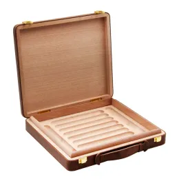 10 liczba cygara Humidor Box Brązowy podróż na zewnątrz Cedar Wood Lined Portable Cigar Fase Akcesoria papierosowe