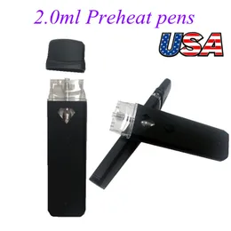 Precalentar Vape Pen 2 ml Pods Vacío Desechable E-cigarrillo EE.UU. STOCK Vaporizadores Snap in Tips Bobina de cerámica Carros de aceite grueso Tipo-C Batería recargable de 320 mah 50PCS / lote