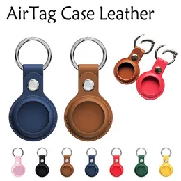 Läder nyckelring för Apple Airtags Fall Skydd Cover Bumper Shell Tracker Accessories Anti-Scratch Air Tag Key Ring Holder
