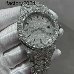 Ap Watch Diamond Moissanite Iced Out pode passar na versão de teste Vvs Mens Silver Diamonds Pass Test Top Quality Eta Movement 904l Aço Inoxidável Out Sapphire Waterproo