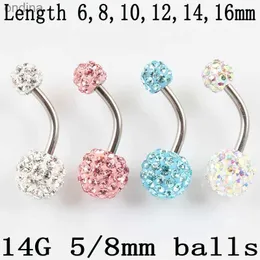 Navel Bell Button Rings Belly Ring Fashion Woman Body Piercing Jewelry Belly Button Ring Rhinestones Balls Navel Bar 14G Rostfritt stål Pin YQ240125