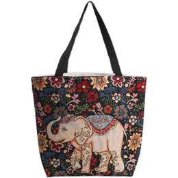 Designer bag ExplosiveEmbroidered gold silk elephant Large capacity carry-on canvas bag Men's and women's shoulder bag Student school bag Shopping bag