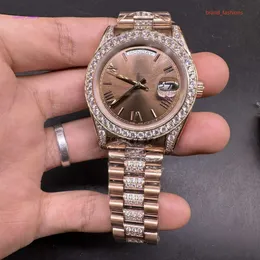 Högkvalitativ boutique Men's Watch Rose Gold Rostfritt stål Watch Manual Diamond Inlaid Automatiska mekaniska klockor Luxur Mechanical Watch