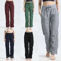 Lu Align Lu Yoga Lady Pantaloni perfettamente oversize Pantaloni sportivi da donna Pantaloni casual a gamba dritta Tasche a figura intera Dance Studio Yoga 90