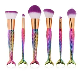 6 PCS Mermaid Makeup Brush Set Colorful Collful Make Up Brushes مجموعات أدوات المكياج اللطيفة الملحقات 6761343