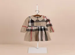 Moda para chicas, vestido de princesa a cuadros, diseñador de primavera, ropa de algodón para niños, muñeca para niños, vestido de celosía de manga larga con solapa A22099481300