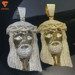 Mode smycken hiphop 3d Jesus ansiktsstycke Sterling Sier isade ut VVS Moissanite Pendant för män