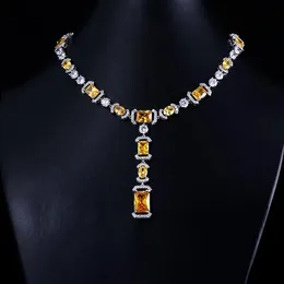 Очаровательные прозрачные серьги и ожерелье с блестящим кристаллом циркона высшего качества, комплект свадебных украшений, аксессуары для свадебного платья