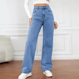 Jeans pour femmes, bleu clair, droit, taille haute, amincissant, ample, pantalon de nettoyage à jambes larges, européen et américain