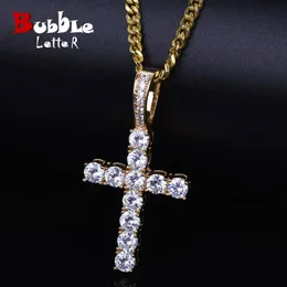 Bubble Letter Cross Necklace for Men Pendant Gold Color Copper Material Hip Hop Jewelry 240118