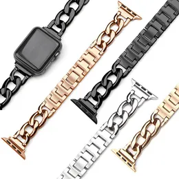 Små doftande smarta remmar Single Row Denim Chain Metal Steel Armband Band Watchband för Apple Watch IWatch Series 9 8 76 SE 5 4 3 2 Storlek 38/40/41mm 42/44/45/49mm