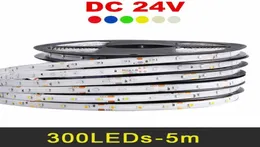 24V LED Strip 5050 2835 5630 5M 300leds IP65 IP20 LED LED Strips RGB دافئ أبيض أحمر اللون الأزرق الأخضر 8701335