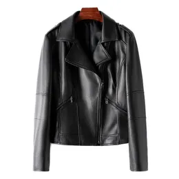 Кожаная куртка, черное мотоциклетное байкерское короткое пальто, женская одежда, облегающая весенняя верхняя одежда размера S, M L, пальто