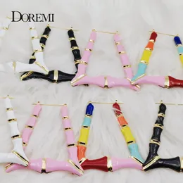 Charm Doremi Enamel Colorful Triangle Bamboo Earrings 50/60/70mm Hiphop Customize Color Earring Bamboo Style Custom Earrings for Gifts