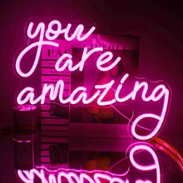 LED Neon Sign You Are Amazing Neon Signs Wall Decor Pink Led Lights Sign for Bedroom Decor Neon Lights For Club Bar Home Birthday Christmas YQ240126