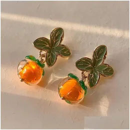 Dangle Chandelier Dangle Chandelier Bonito Caqui Laranja Cor Flor Folha Brincos Para Mulheres Doce Menina Esmaltada Bola De Vidro 20 Dhgox