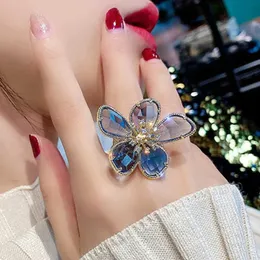 Band Rings Moonrocy Trendy Rings Gold Color Blue Grey White Red Big Flower Crystal Party Jewelry for Women Gift Dropshipping Wholesale 240125