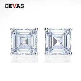 أقراط Oevas Classic 100 ٪ 925 Solid Sterling Silver 7*7mm Carbon Diamond Gemond Ear Busts Earring