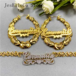 Charme Hiphop Sexy Custom Xoxo Set Bamboo Hoop Boucle d'oreille Nom personnalisé Boucle d'oreille 3d Bamboo Style Boucles d'oreilles personnalisées pour cadeau de Noël