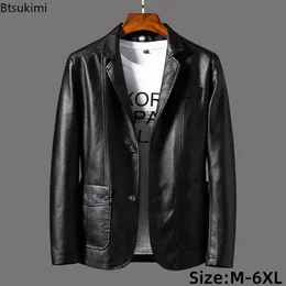 Herren Lederjacken Revers Business Männer Pu Blazer Koreanischer Stil Schlank Mode Mantel Plus Größe M6XL 240125