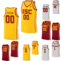 Erkek Kadın Çocuklar Kolej Basketbol USC Truva atları Jersey 1 Isaiah Collier 5 Boogie Ellis 0 Johnson 24 Joshua Morgan 4 Oziyah Satıcıları 10 DJ Rodman 22 Arrint Page Dikiş