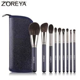 Makeup Borstes Zoreya Märke Super Soft Synthetic Hair Powder Sky Blue Makeup Brush Kit Highlighter Blush Blending Eye Shadow Borstes Set 9 st q240126