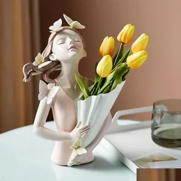 Vaser fjäril flicka vas staty handgjorda nordiska scpture kreativa moderna heminredning rum skrivbord dekoration blomma droppe leverans hem gar otsxn