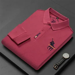 メンズTシャツ高品質のスポーツレジャーポールラペルポロシャツラグジュアリー刺繍長い袖のTシャツ2023新しい秋のファッションブレーザブルトップT240126