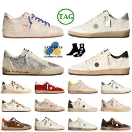 Couro camurça bola estrela luxo mulheres homens top designer de moda sapatos casuais feitos à mão itália marca treinadores ouro glitter mocassins superior prata vintage tênis