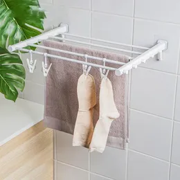 Kleiderbügel 2024 Indoor-Badezimmer-faltender Handtuchhalter, spurloses Klebeband mit Sockenklammer, Balkon, einfache, unsichtbare Wäscheständer-Organisation