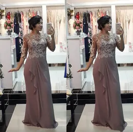 Halbarm-Kleid für die Mutter des Bräutigams, Applikationen, Spitze, Chiffon, bodenlang, transparenter Ausschnitt, 2024, klassisches Abendkleid für die Brautmutter