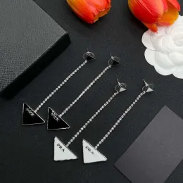 Designer smycken kvinnor örhängen klassisk inverterad örhänge lyxig kristall tassel stud triangel hänge ren silver nagel krok öronklipp -3