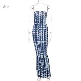 Womens Summer Casual Designer Maxi Dresses Sexig Off Axel Dress Wrap Bust Long Kirt Fashion Tie Dye Print Clothing 4043