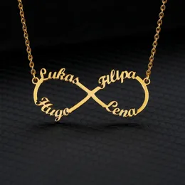 Personalizado infinito um dois três quatro nomes colares para mulheres homens cor de ouro aço inoxidável colar personalizado jóias 240119