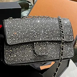 Tasche Schwarz Abendessen Taschen Designer Tasche Mode Einzelne Schulter Handtasche Luxus Klappe Umhängetasche Tasche Marke Frauen Brieftasche Künstliche bohrer Kette paket Geschenk