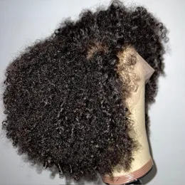 Brasiliansk afro kinky lockigt mänskligt hår peruk svart 360 spets frontala peruk lockigt billigt glueless syntetiska korta spetsar front peruker gratis frakt