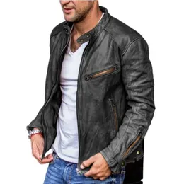 Chaqueta de cuero de PU de alta calidad de otoño e invierno para hombres europeos y americanos para hombres Chaqueta de cuero de motocicleta punk con cuello alto para jóvenes