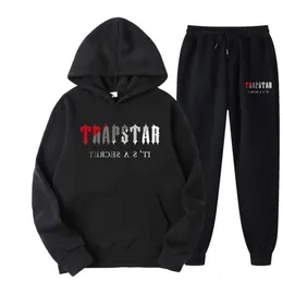 Trapstar carta impressa roupas esportivas masculinas e moletom de duas peças solto com capuz + calças definir roupas de marca de moda