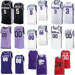 Homens Mulheres Crianças Basquete Universitário Kansas State Wildcats Jerseys 2 Tylor Perry 5 Cam Carter 24 Arthur Kaluma 13 Will McNair Jr 1 David NGuessan 4 Darrin Ames University