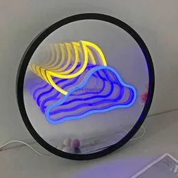 LED Neon Sign 3D Magic Infinite Mirror Multi-layer Cloud + Moon LED Neon Round Make Up Mirror Sign Home Room Decor Night Lamp Neon Signs Luzes YQ240126