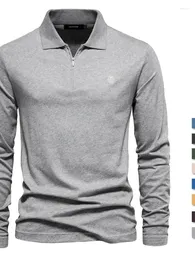 Polos męski 2024 Autumn and Winter Long-Sleeved Polo Shirt Haftw Casual Solid Color Top Zipper Lapel Pure Cotton