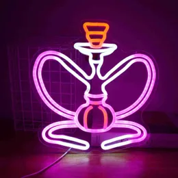 LED Neon znak Hookah Neon Znak Dekoracje Lampa LED w kształcie Lampy w kształcie leniczki różowy biały światło znak dymny bar restauracja man ca yq240126