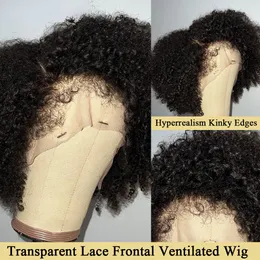 Afro Kinky Curly Edged Short Bob Human Hair Wigs 13x4 Transparent Lace Front Wigs for Women Black Synthetic Closure Soft Bob Wig