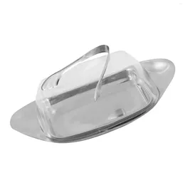 Plates Dishwasher Safe Practical Stainless Steel Silver Tableware Butter Dish Portable Handle Design No Mess With Clip Clear Lid