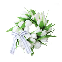 Dekorativa blommor konstgjorda vita tulpan krans diy rotting hängande kransdekorationer våren påskparti